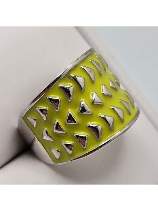 Lia Sophia Jewelry - Lia Sophia "Fast Forward" Silver Ring with Yellow Green Enamel Size 7